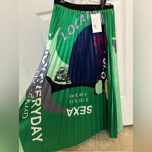 Designer Satin Pleated Midi Skirt